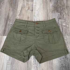 army green mid rise shorts
